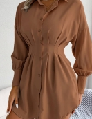 Casual lantern sleeve, waist asymmetric dress shirt skirt