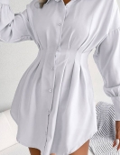 Casual lantern sleeve, waist asymmetric dress shirt skirt