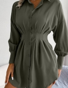 Casual lantern sleeve, waist asymmetric dress shirt skirt