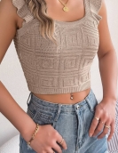 Solid color square collar wood earless cooler knitted shirt exposed navel top