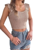 Solid color square collar wood earless cooler knitted shirt exposed navel top