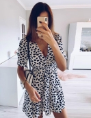 Fashion printed buttons lace the summer beach casual dress women's clothing