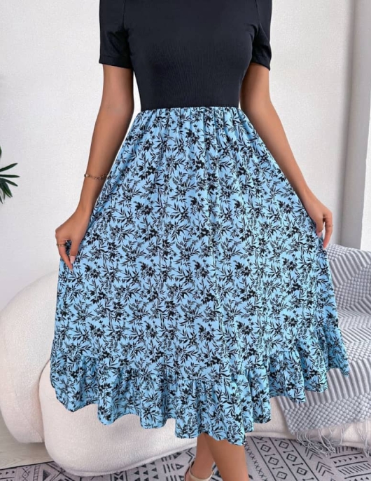 Casual off -the -shoulder flower flowers in the ruffled side dress