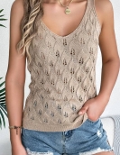 Summer solid color collar cutout leaf sleeveless sweater vacation vest