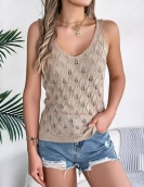 Summer solid color collar cutout leaf sleeveless sweater vacation vest