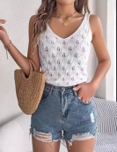 Summer solid color collar cutout leaf sleeveless sweater vacation vest