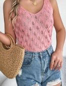 Summer solid color collar cutout leaf sleeveless sweater vacation vest