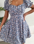 Temperament floral band waist swing dress