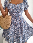 Temperament floral band waist swing dress