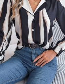 Leisure versatile color striped suit collar long -sleeved shirt girl