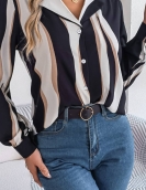 Leisure versatile color striped suit collar long -sleeved shirt girl