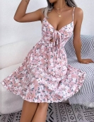 Casual floral bow, wooden ear hanging skirt