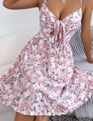 Casual floral bow, wooden ear hanging skirt