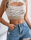 Summer hollow contrasting zebra tattoo navel sweater vacation top