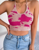 Casual cow pattern waist camisole exposed navel sweater