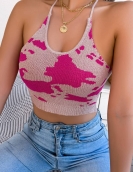 Casual cow pattern waist camisole exposed navel sweater