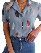 Temperament suit collar feather loose short -sleeved shirt