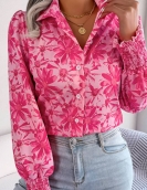 Casual lantern sleeve color flower lapel shirt