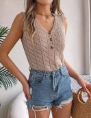 Summer solid color buttons hollow sleeveless top holiday sweater