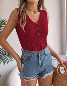 Summer solid color buttons hollow sleeveless top holiday sweater