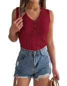 Summer solid color buttons hollow sleeveless top holiday sweater