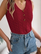 Summer solid color buttons hollow sleeveless top holiday sweater