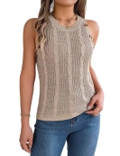 Summer solid color twist button sleeveless top, holiday sweater