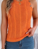 Summer solid color twist button sleeveless top, holiday sweater