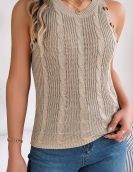 Summer solid color twist button sleeveless top, holiday sweater