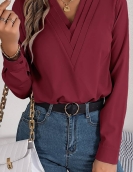 Elegant solid color layered collar long -sleeved shirt