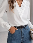 Elegant solid color layered collar long -sleeved shirt