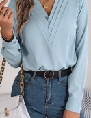 Elegant solid color layered collar long -sleeved shirt