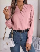 Elegant solid color layered collar long -sleeved shirt