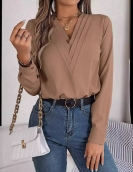 Elegant solid color layered collar long -sleeved shirt